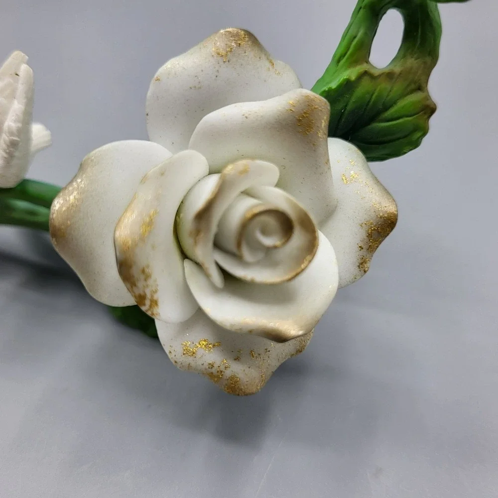 Vintage Metal And Porcelain Floral Figurine White Dove Shelf Decor